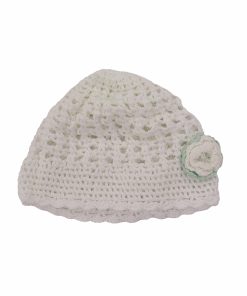 Czapka dla dzieci biała z kwiatkiem - 14 cm